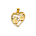 14K Yellow Gold Mom, Family, Baby & Heart Pendant - PT3197