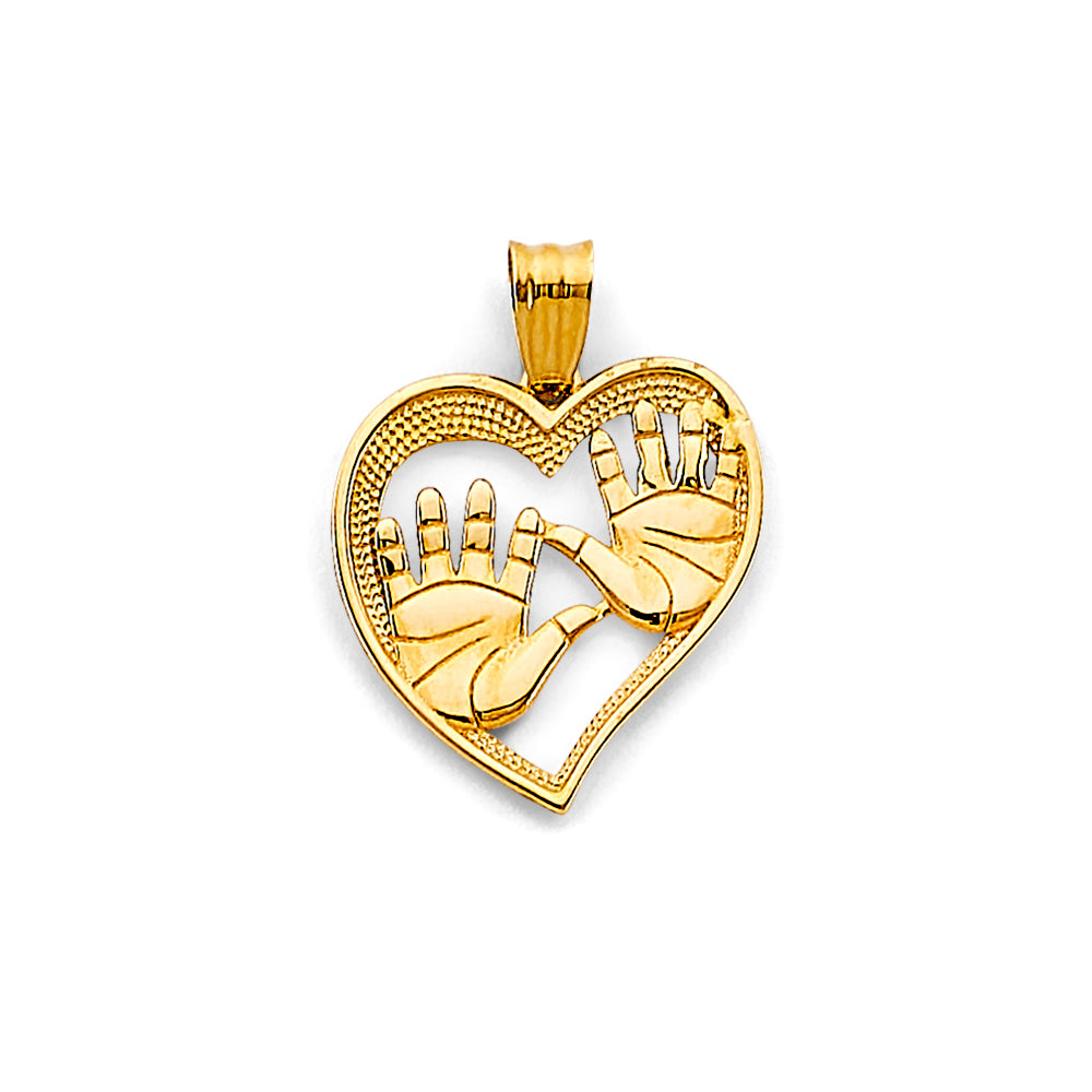14K Yellow Gold Mom, Family, Baby & Heart Pendant - PT3197