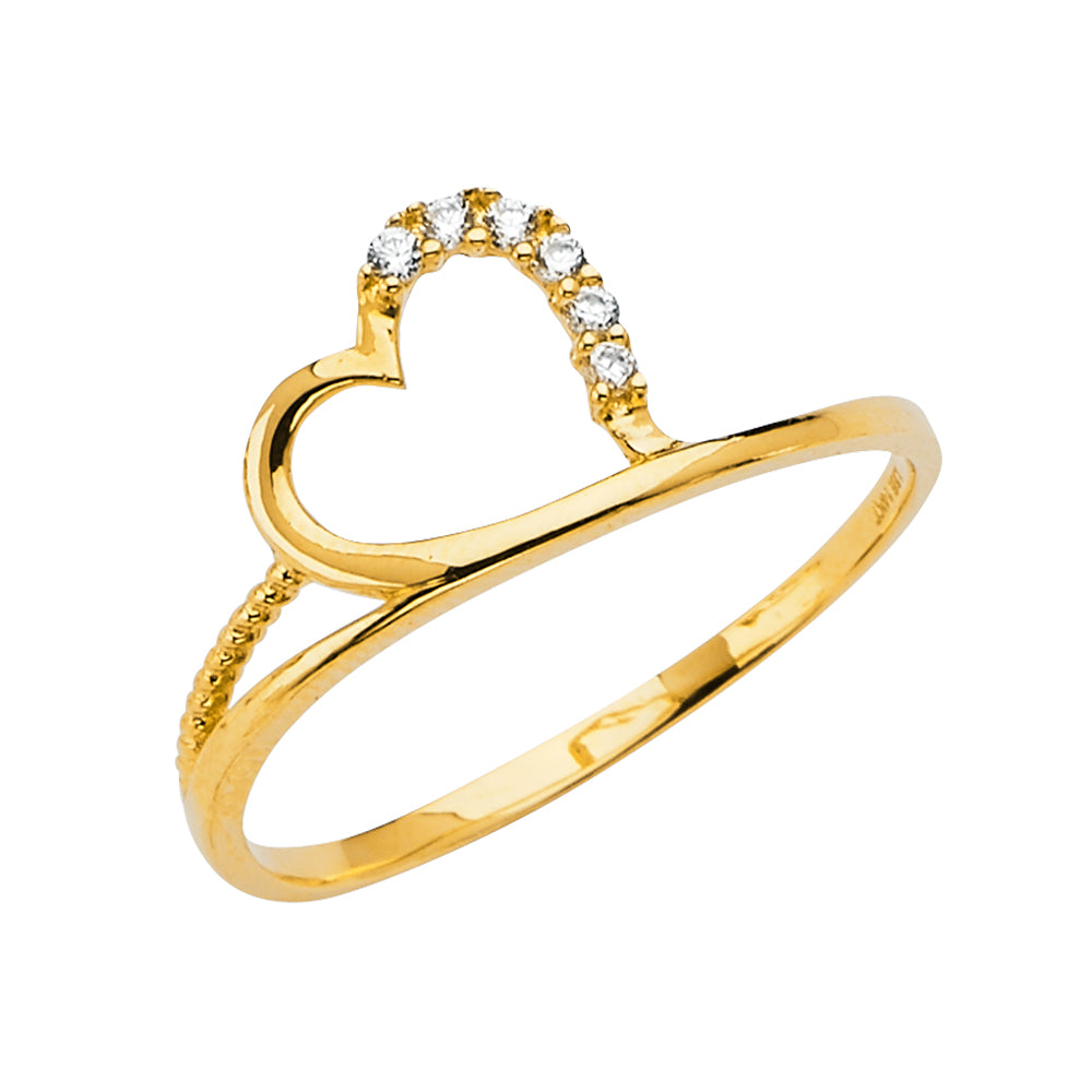 14K Yellow Gold Flower, Heart & Light Ring - RG689
