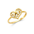 14K Yellow Gold Flower, Heart & Light Ring - RG314