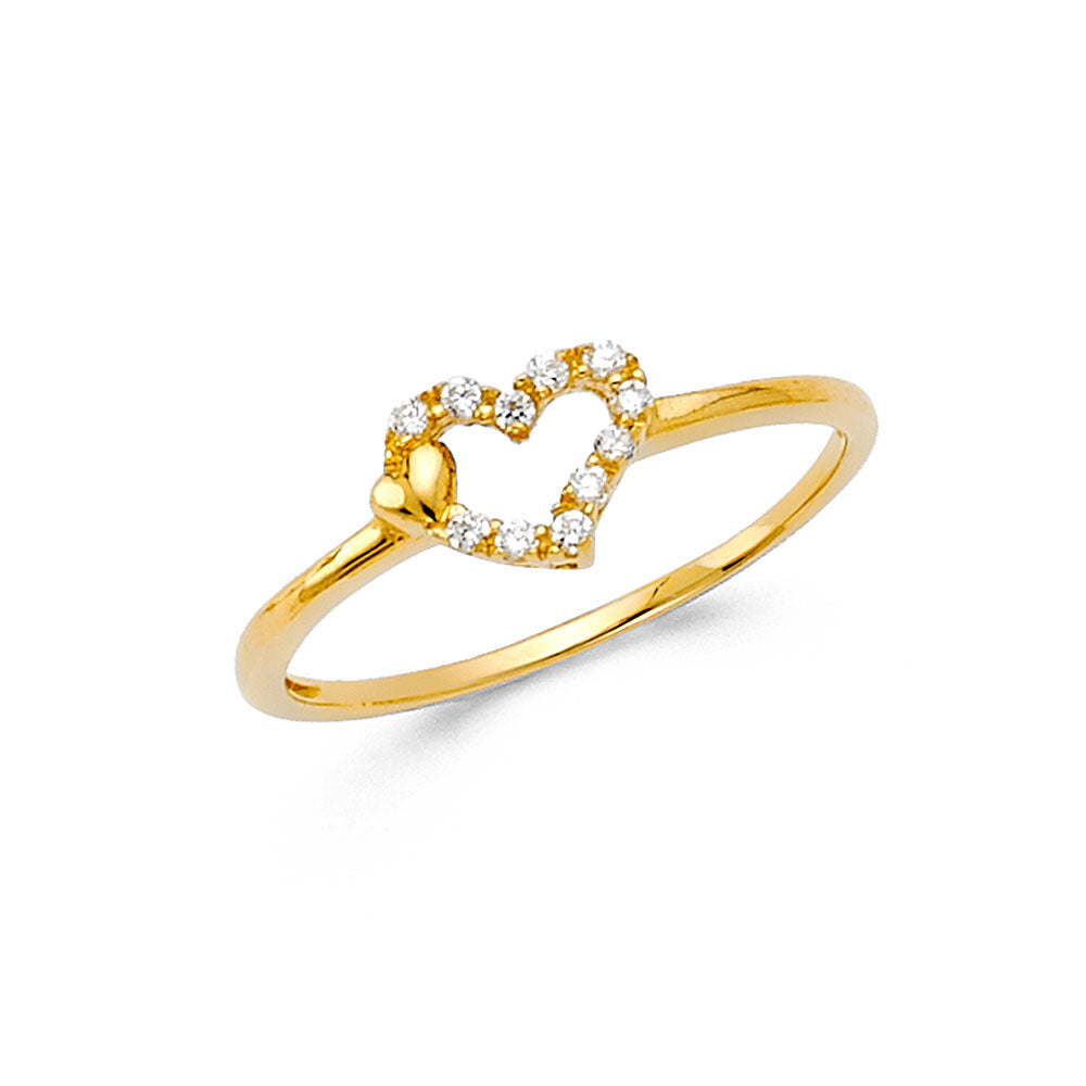 14K Yellow Gold Flower, Heart & Light Ring - RG316
