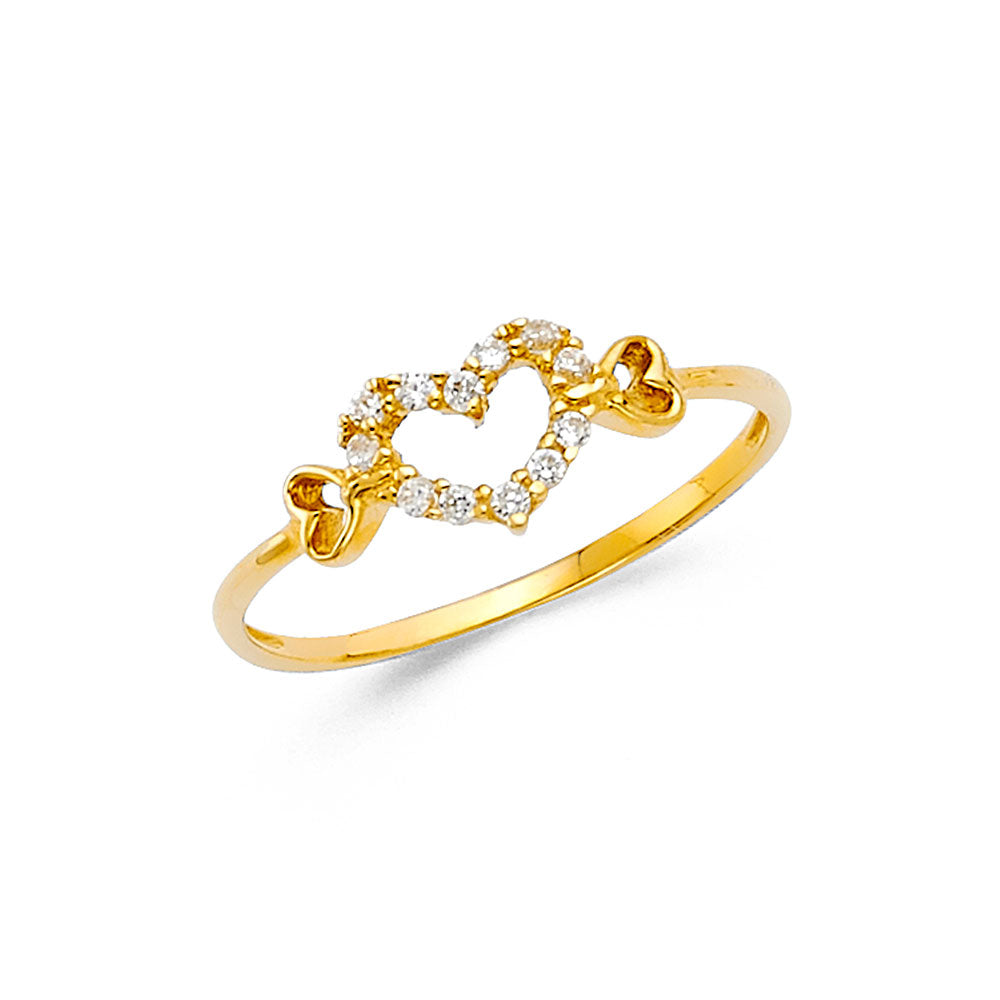 14K Yellow Gold Flower, Heart & Light Ring - RG317