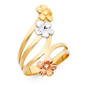 14K Tri Color Flower, Heart & Light Ring - RG603