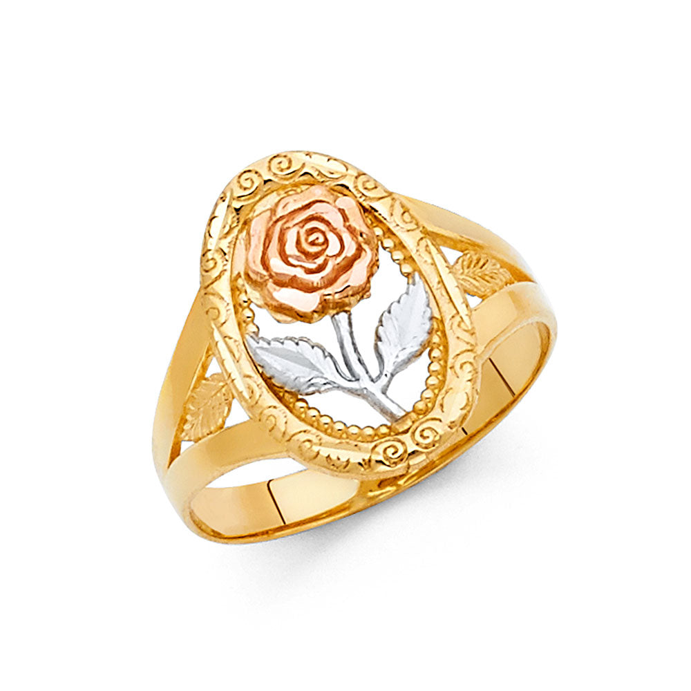 14K Tri Color Flower, Heart & Light Ring - RG604
