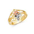 14K Tri Color Flower, Heart & Light Ring - RG605
