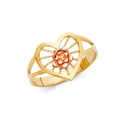 14K Tri Color Flower, Heart & Light Ring - RG606