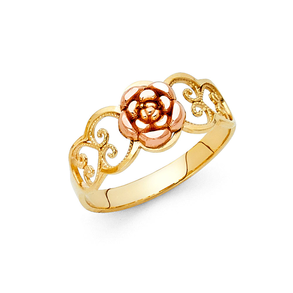 14K Tri Color Flower, Heart & Light Ring - RG607