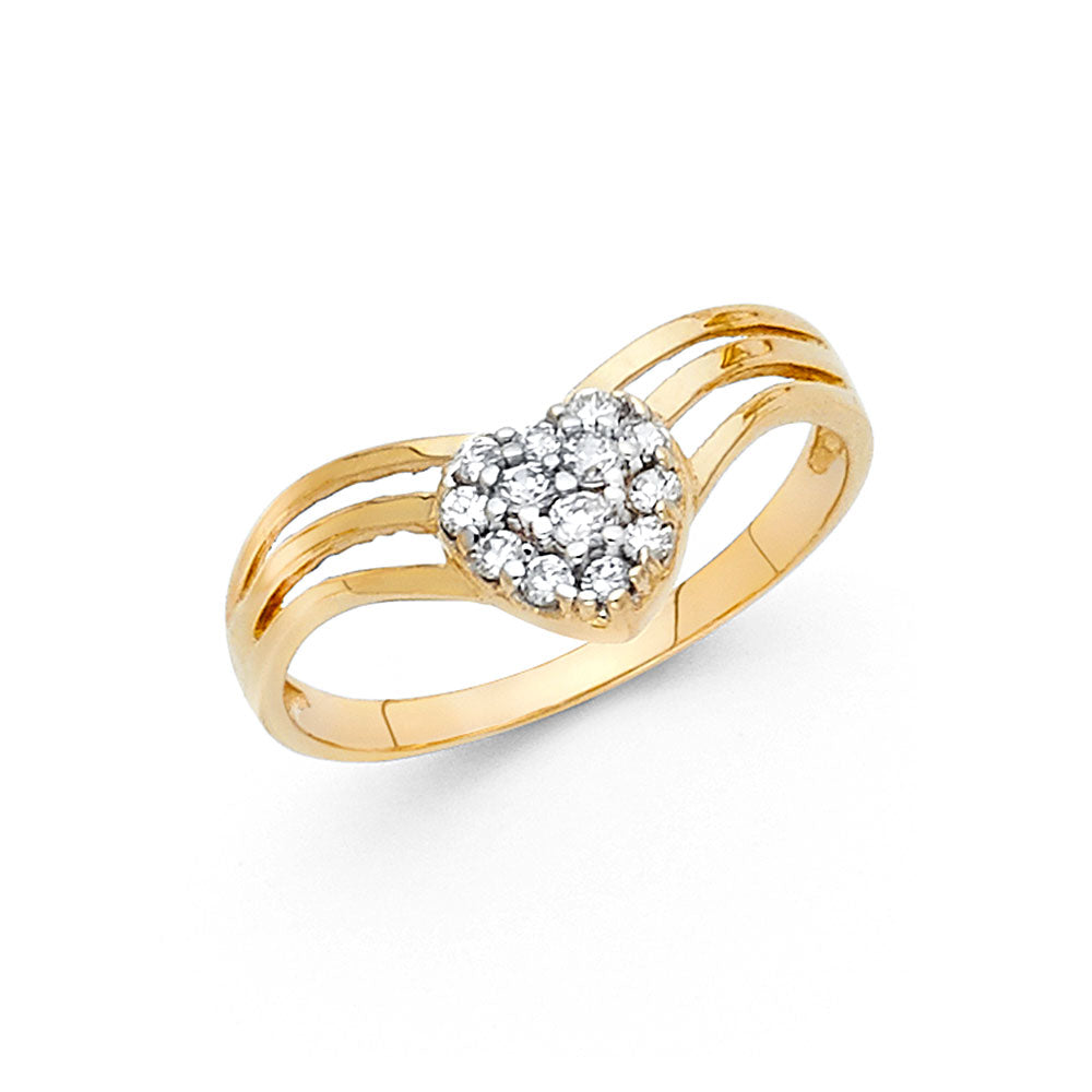 14K Yellow Gold Flower, Heart & Light Ring - RG625