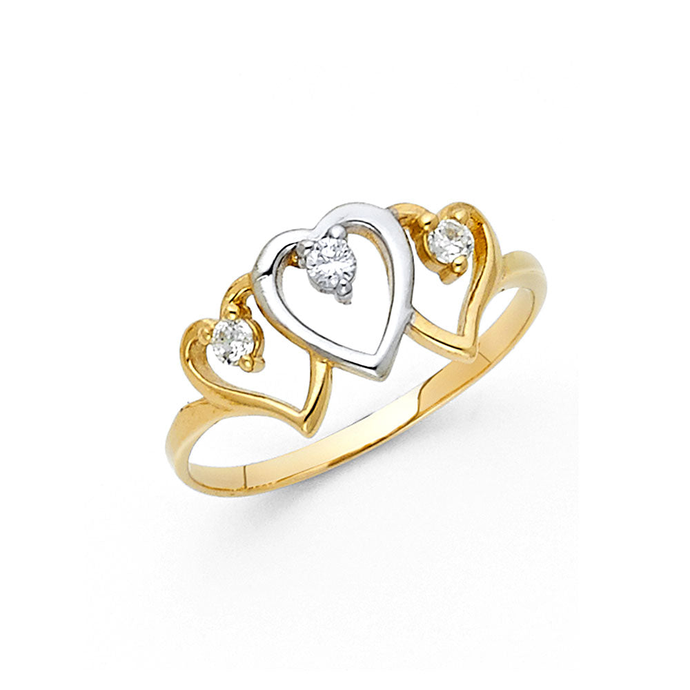 14K Yellow Gold Flower, Heart & Light Ring - RG627