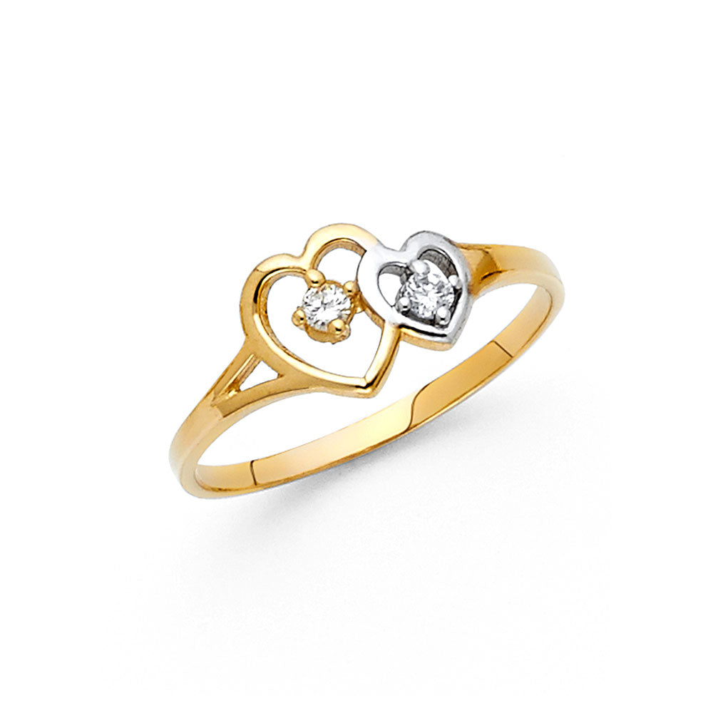 14K Yellow Gold Flower, Heart & Light Ring - RG629