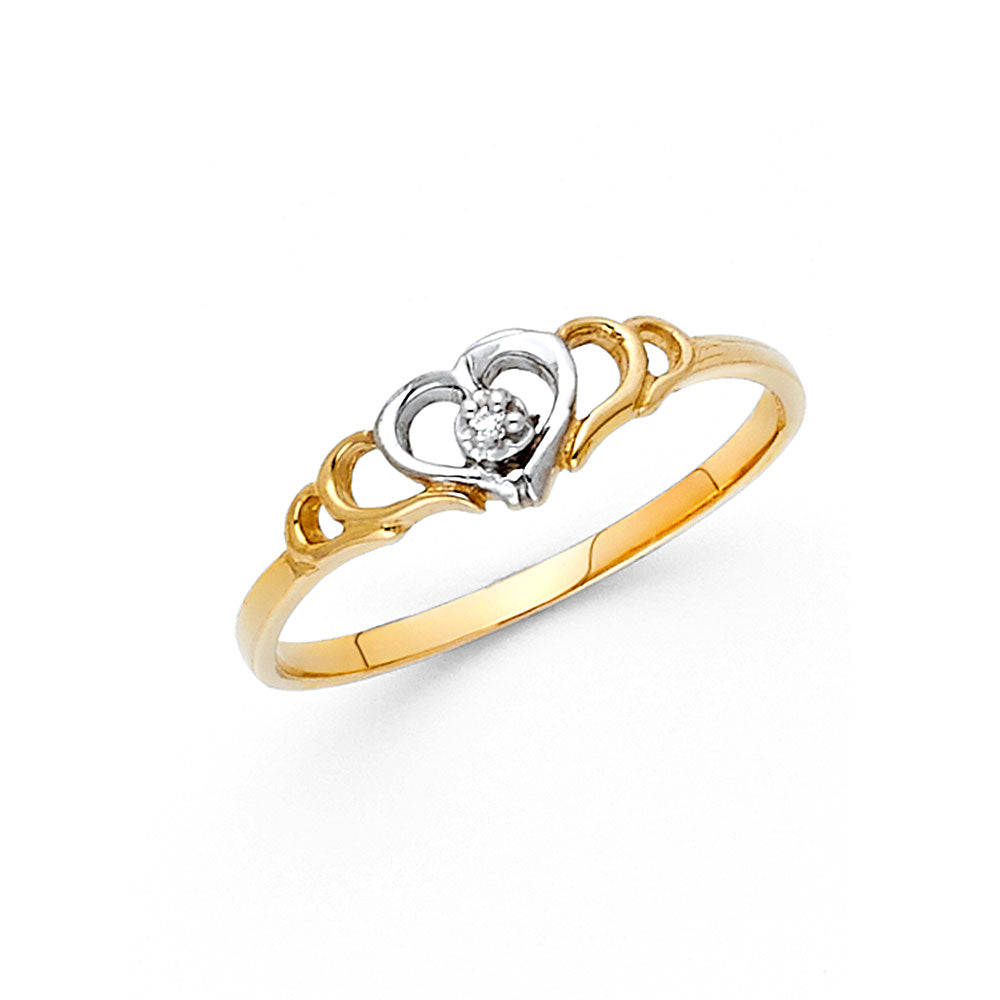 14K Yellow Gold Flower, Heart & Light Ring - RG635