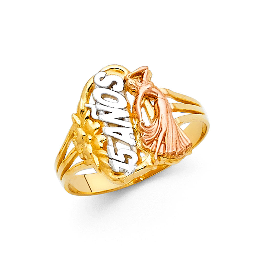14K Yellow Gold Religious, 15 Años & Crown Ring - RG641