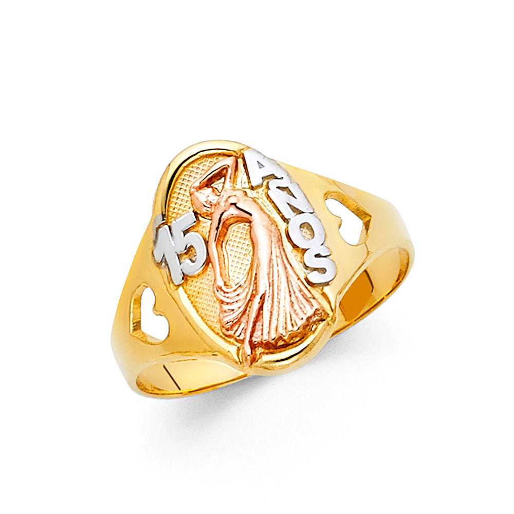 14K Yellow Gold Religious, 15 Años & Crown Ring - RG642
