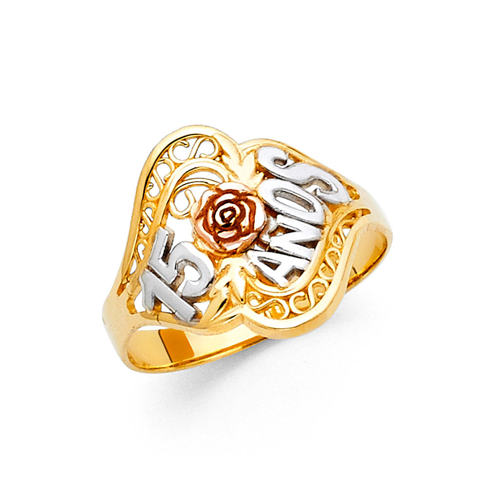 14K Yellow Gold Religious, 15 Años & Crown Ring - RG643