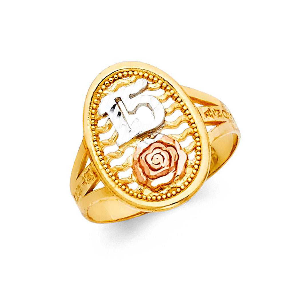 14K Yellow Gold Religious, 15 Años & Crown Ring - RG644