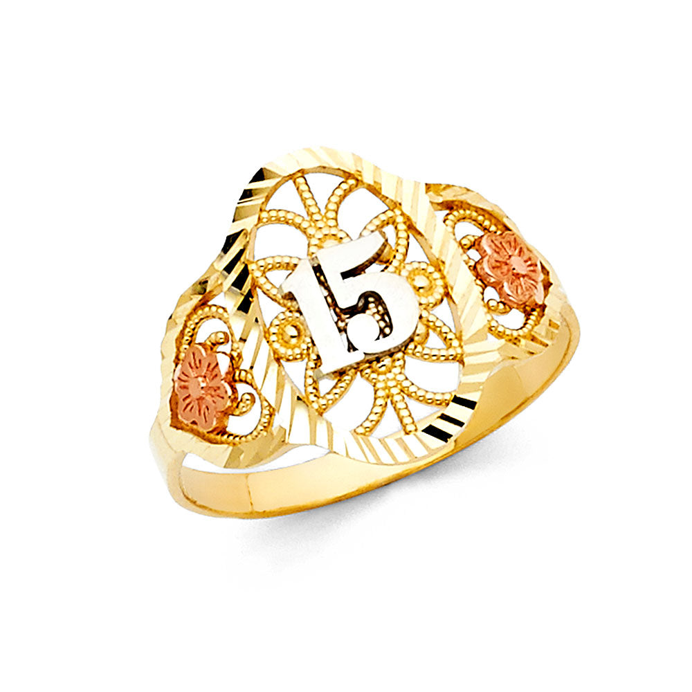 14K Yellow Gold Religious, 15 Años & Crown Ring - RG646