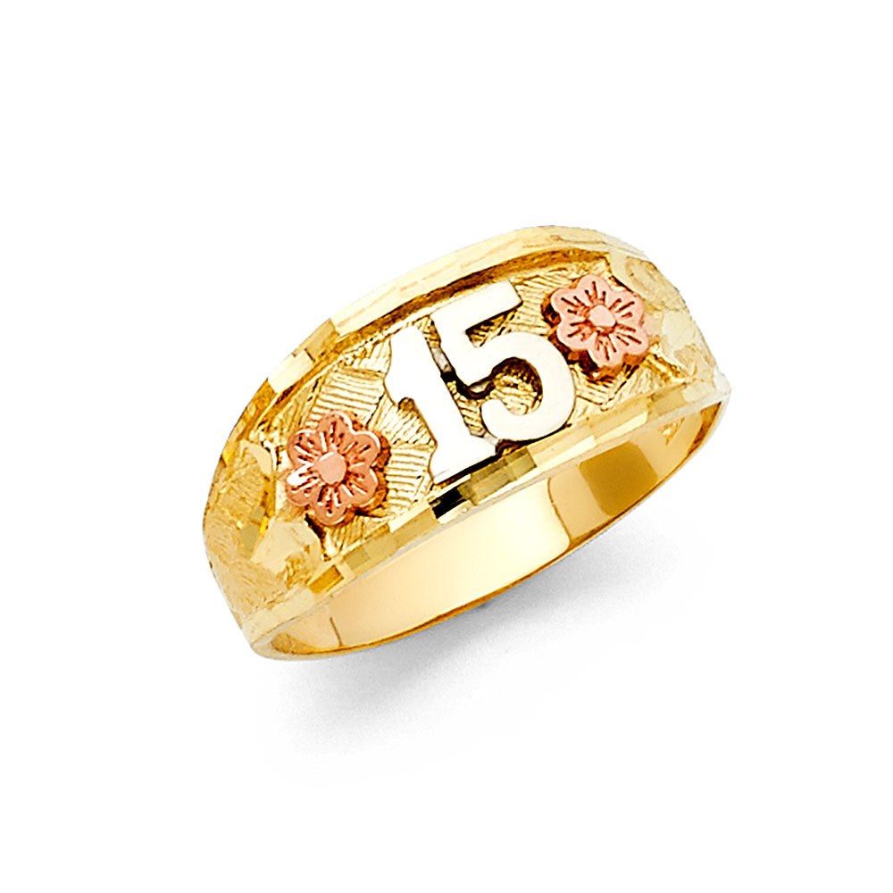 14K Yellow Gold Religious, 15 Años & Crown Ring - RG654