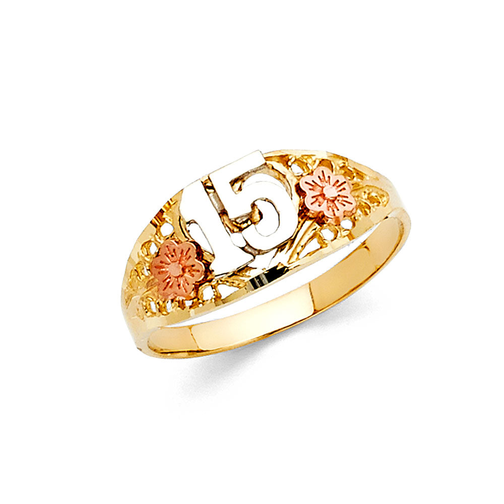 14K Yellow Gold Religious, 15 Años & Crown Ring - RG656