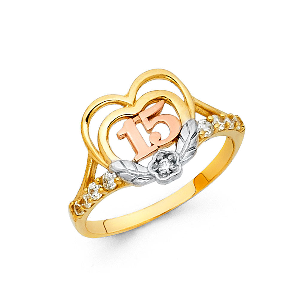 14K Yellow Gold Religious, 15 Años & Crown Ring - RG659