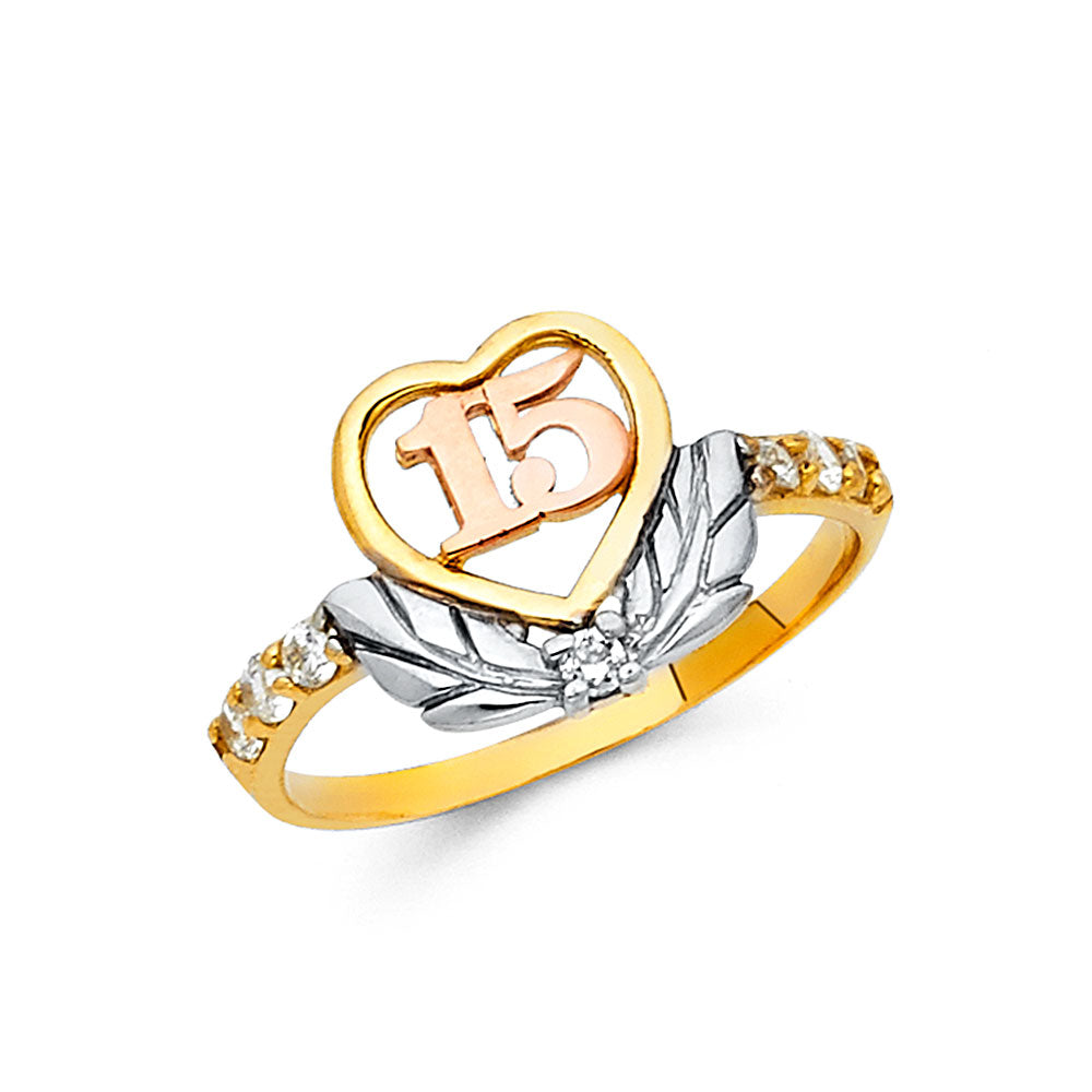 14K Yellow Gold Religious, 15 Años & Crown Ring - RG660