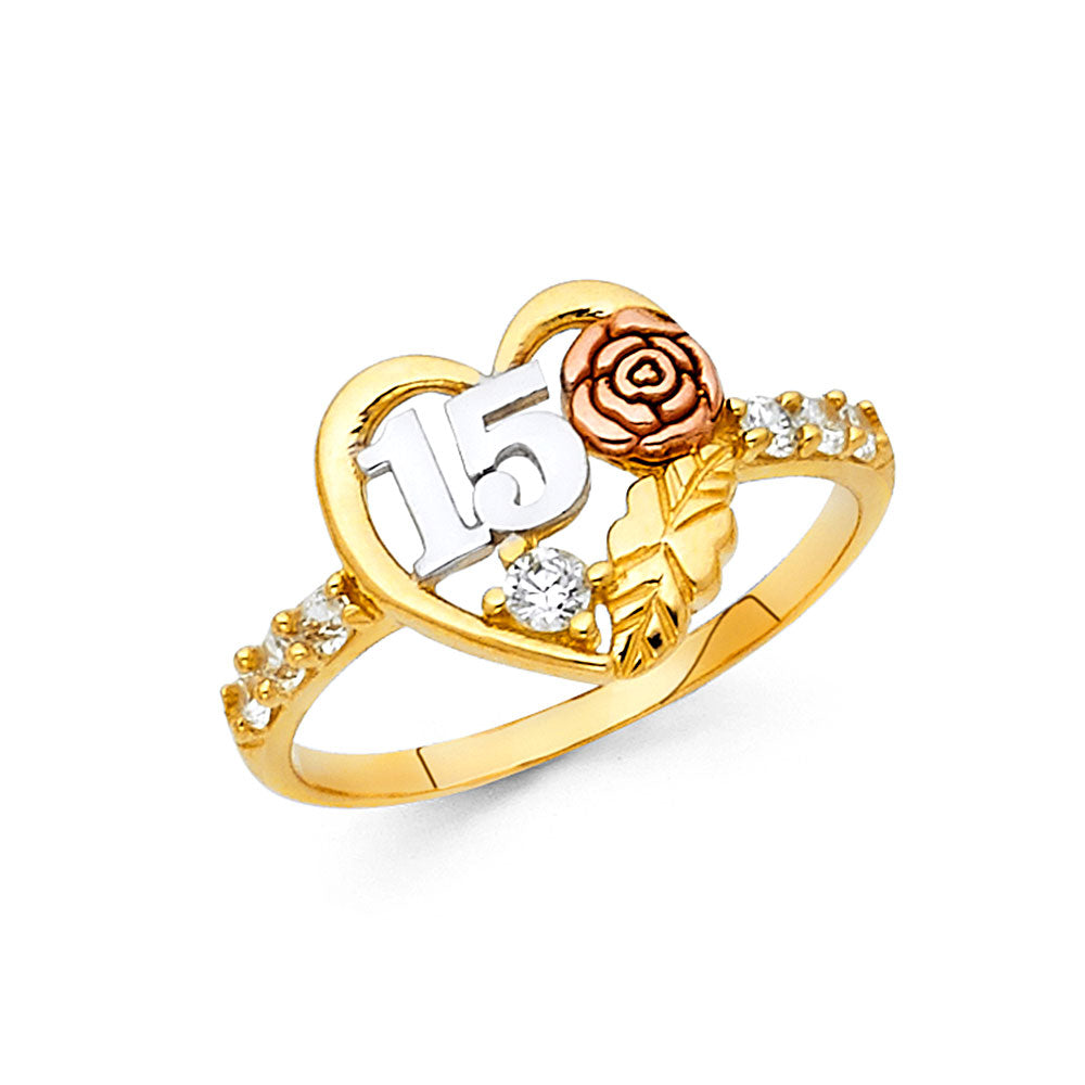 14K Yellow Gold Religious, 15 Años & Crown Ring - RG662