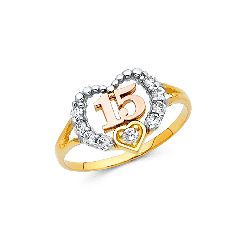 14K Yellow Gold Religious, 15 Años & Crown Ring - RG663