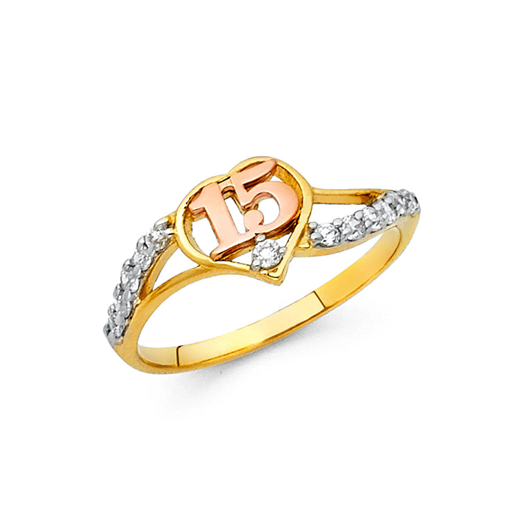 14K Yellow Gold Religious, 15 Años & Crown Ring - RG666