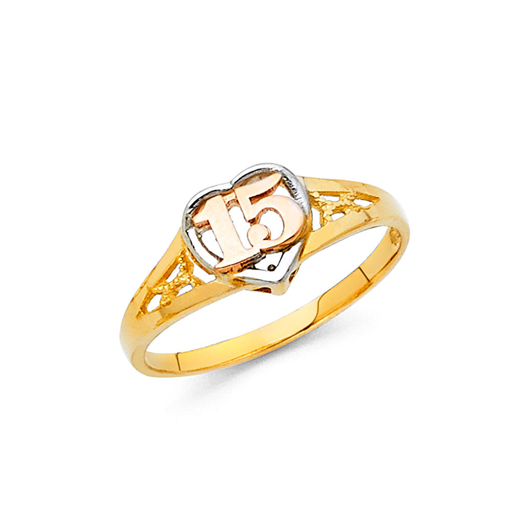 14K Yellow Gold Religious, 15 Años & Crown Ring - RG668