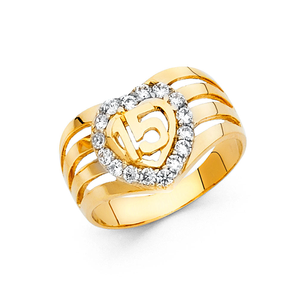 14K Yellow Gold Religious, 15 Años & Crown Ring - RG669