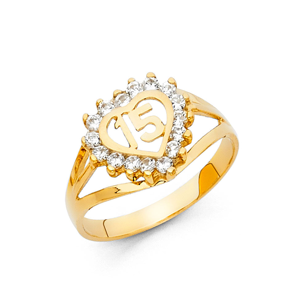 14K Yellow Gold Religious, 15 Años & Crown Ring - RG671