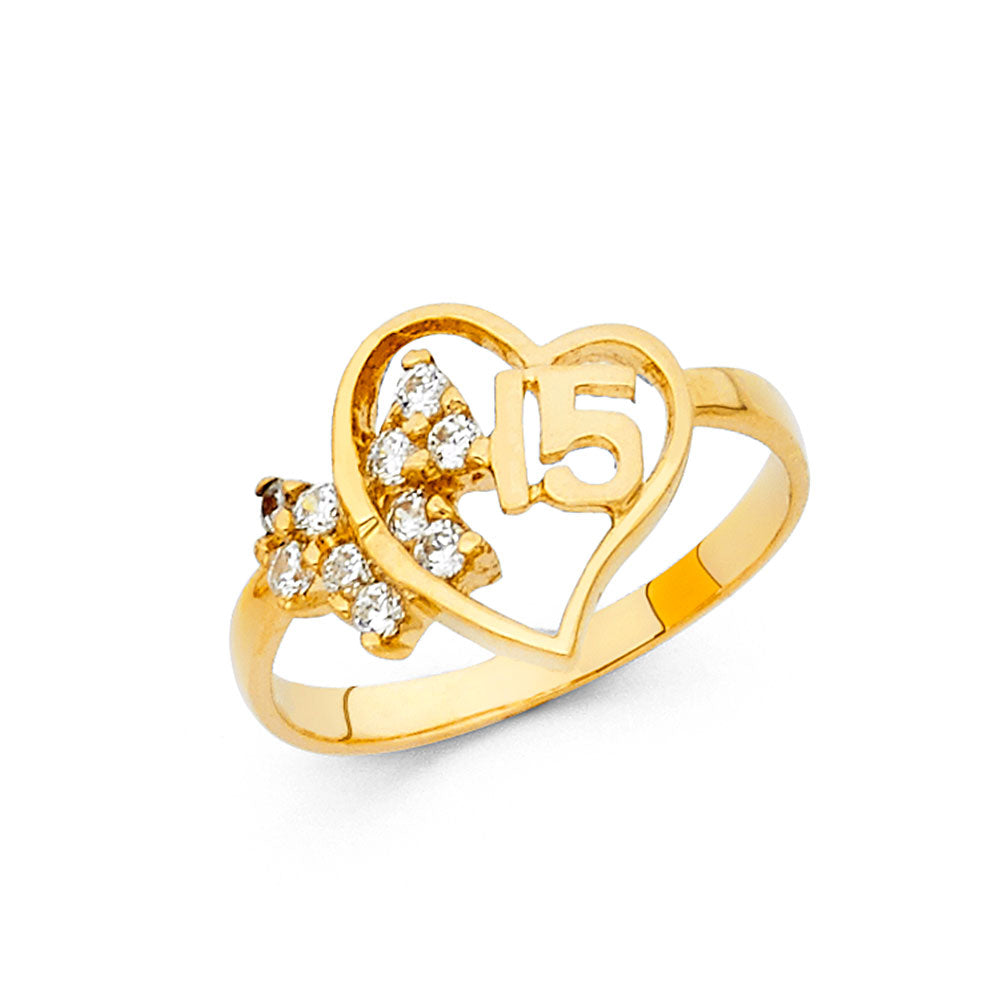 14K Yellow Gold Religious, 15 Años & Crown Ring - RG672