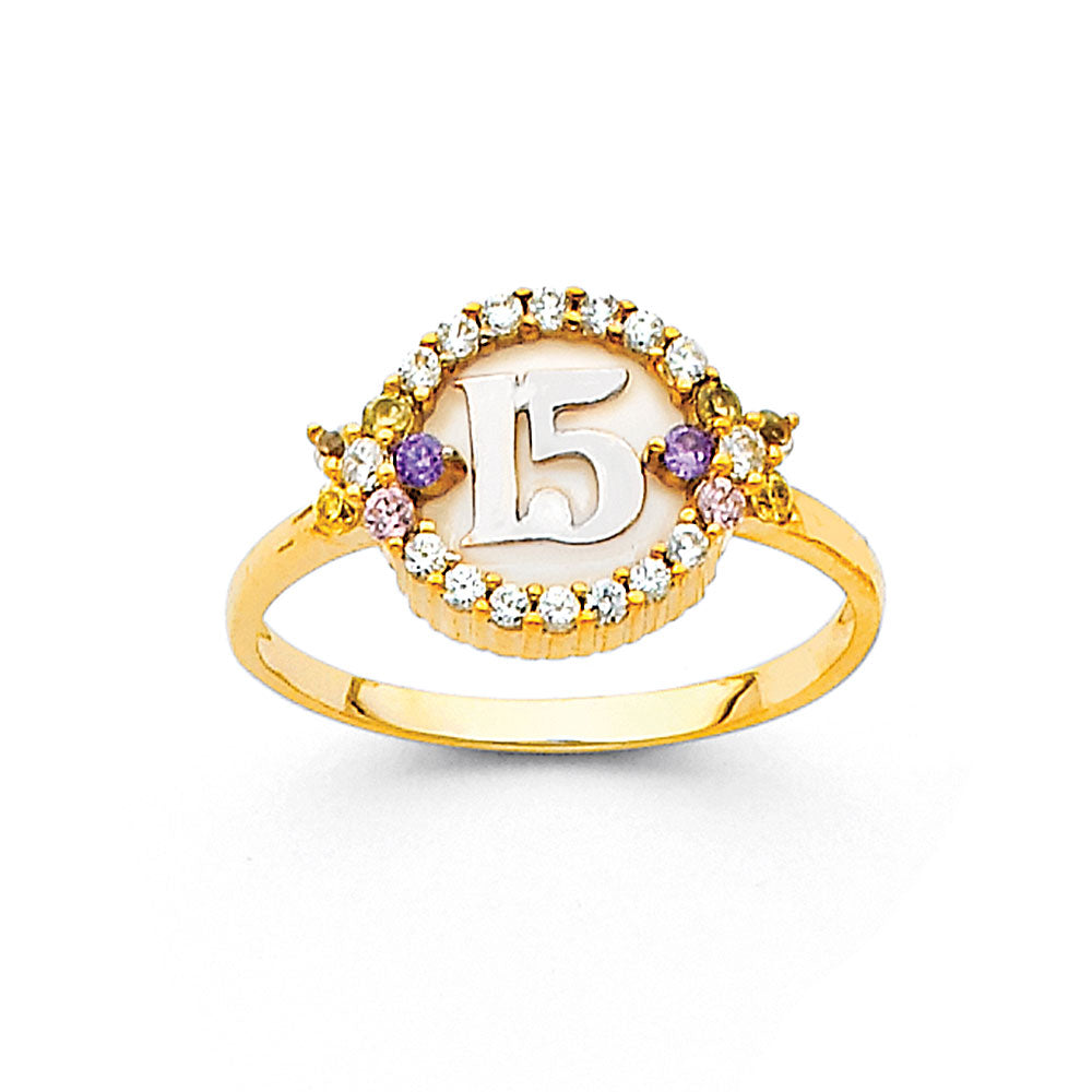 14K Yellow Gold Religious, 15 Años & Crown Ring - RG679