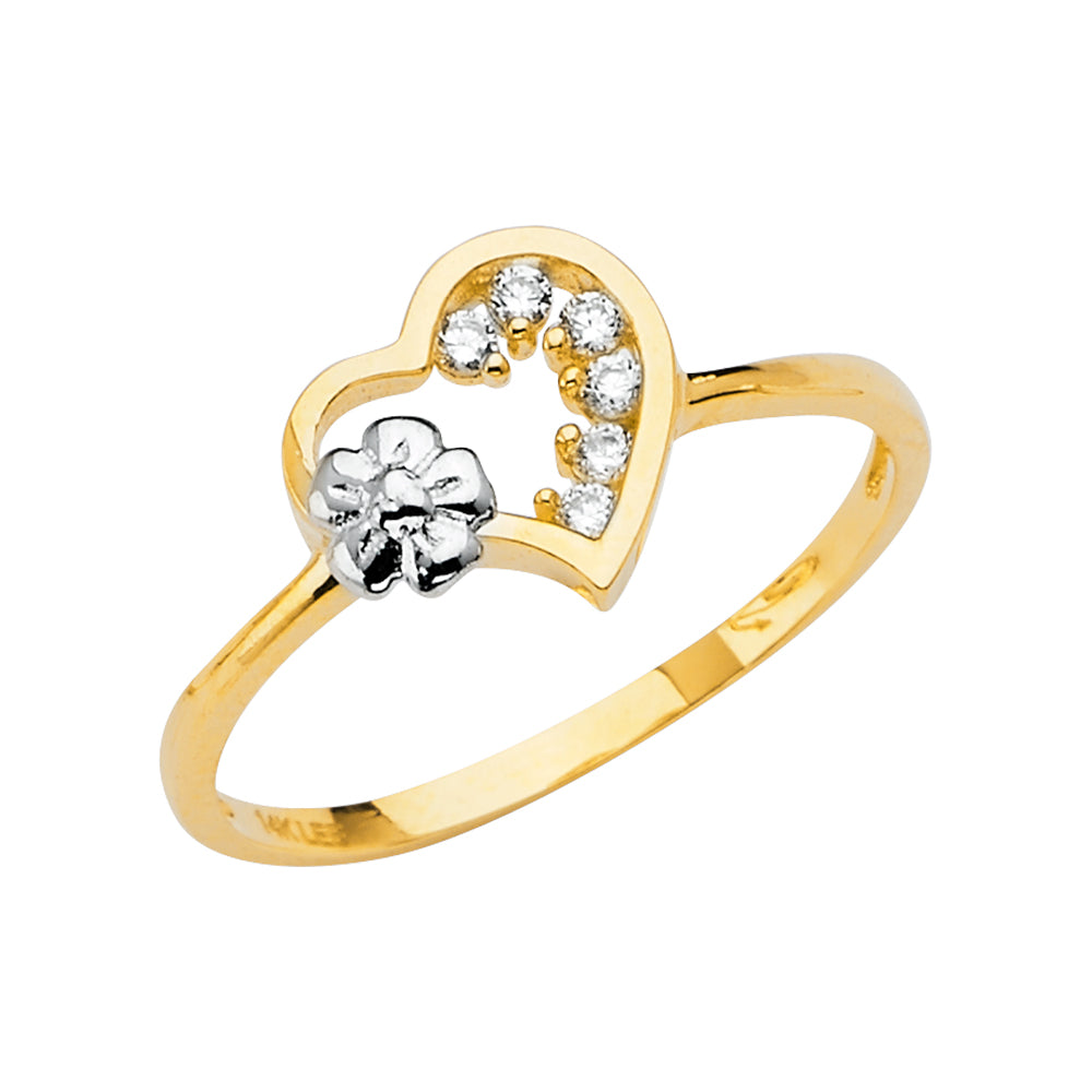 14K Yellow Gold Flower, Heart & Light Ring - RG683