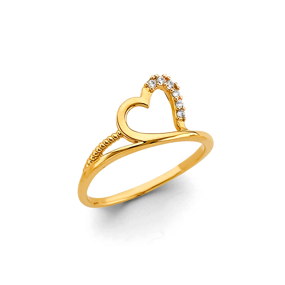 14K Yellow Gold Flower, Heart & Light Ring - RG689