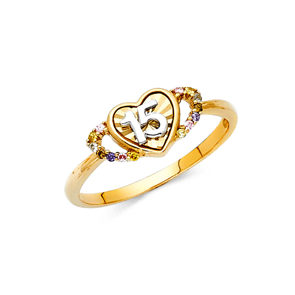 14K Yellow Gold Religious, 15 Años & Crown Ring - RG772