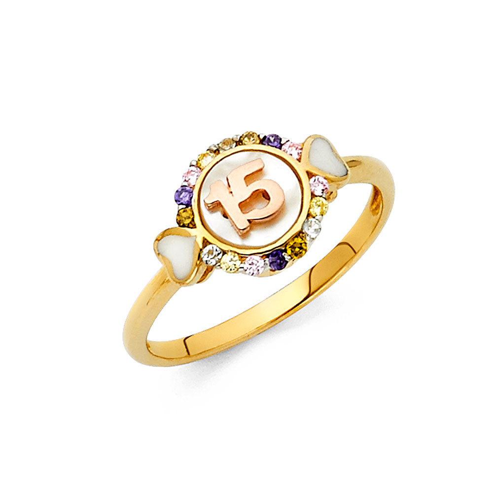 14K Yellow Gold Religious, 15 Años & Crown Ring - RG792
