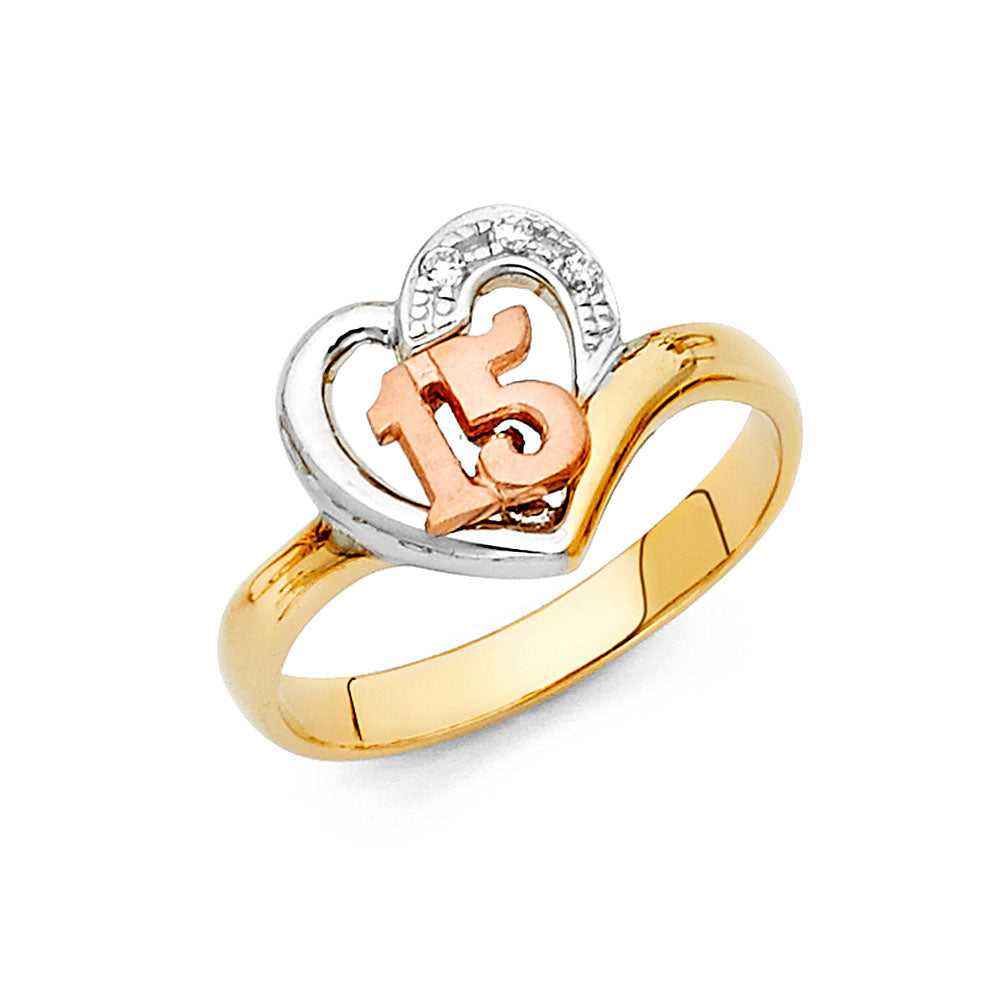 14K Yellow Gold Religious, 15 Años & Crown Ring - RG895