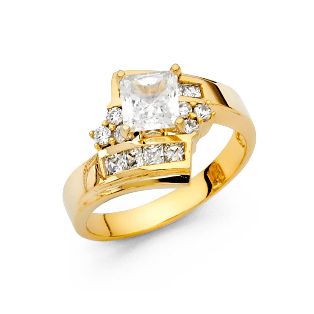 14K Yellow Gold CZ Engagement Ring - RG1243