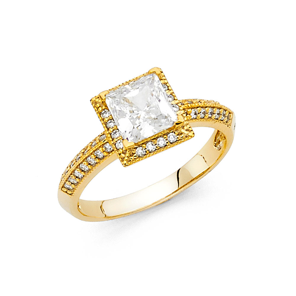 14K Yellow Gold CZ Engagement Ring - RG1255