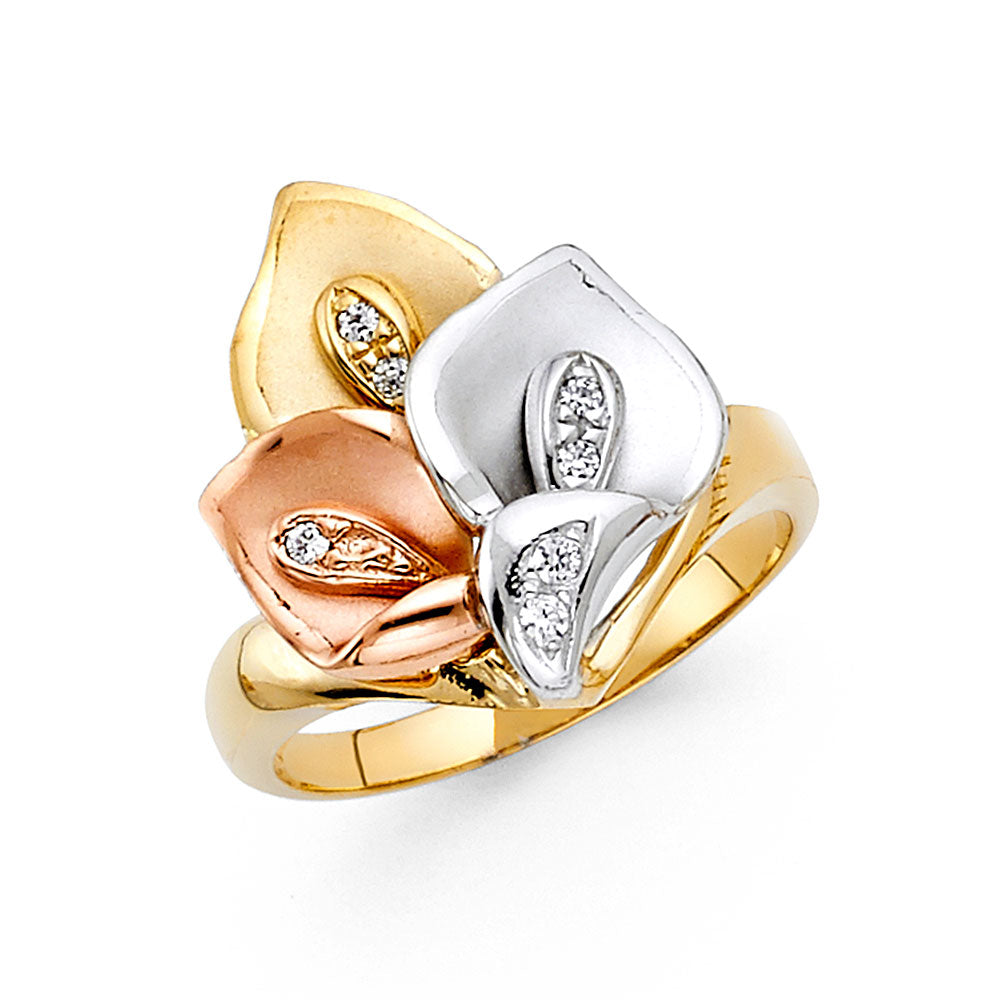 14K Tri Color Flower, Heart & Light Ring - RG1720