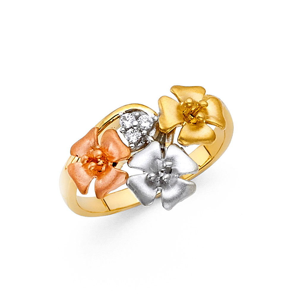14K Tri Color Flower, Heart & Light Ring - RG1721