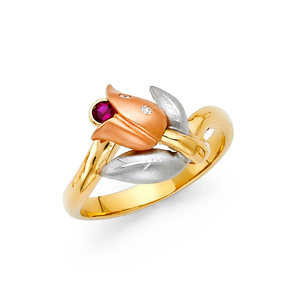 14K Tri Color Flower, Heart & Light Ring - RG1723