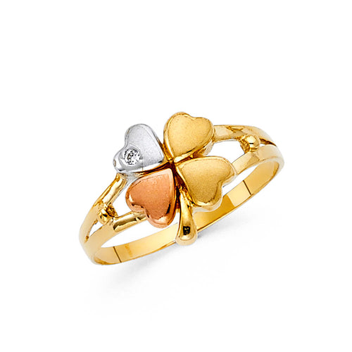 14K Tri Color Flower, Heart & Light Ring - RG1724