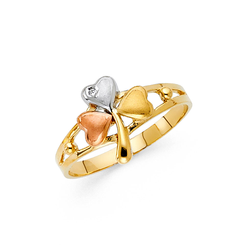 14K Tri Color Flower, Heart & Light Ring - RG1725