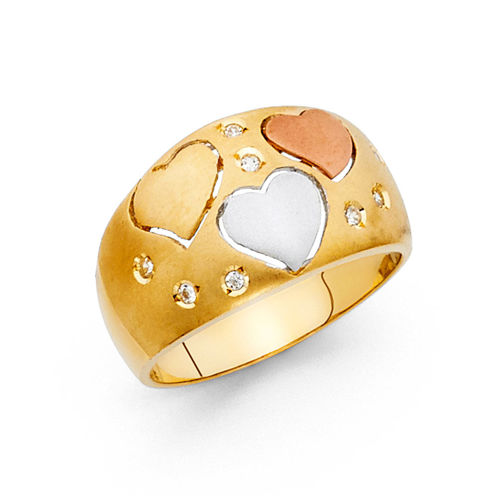 14K Yellow Gold Flower, Heart & Light Ring - RG1728