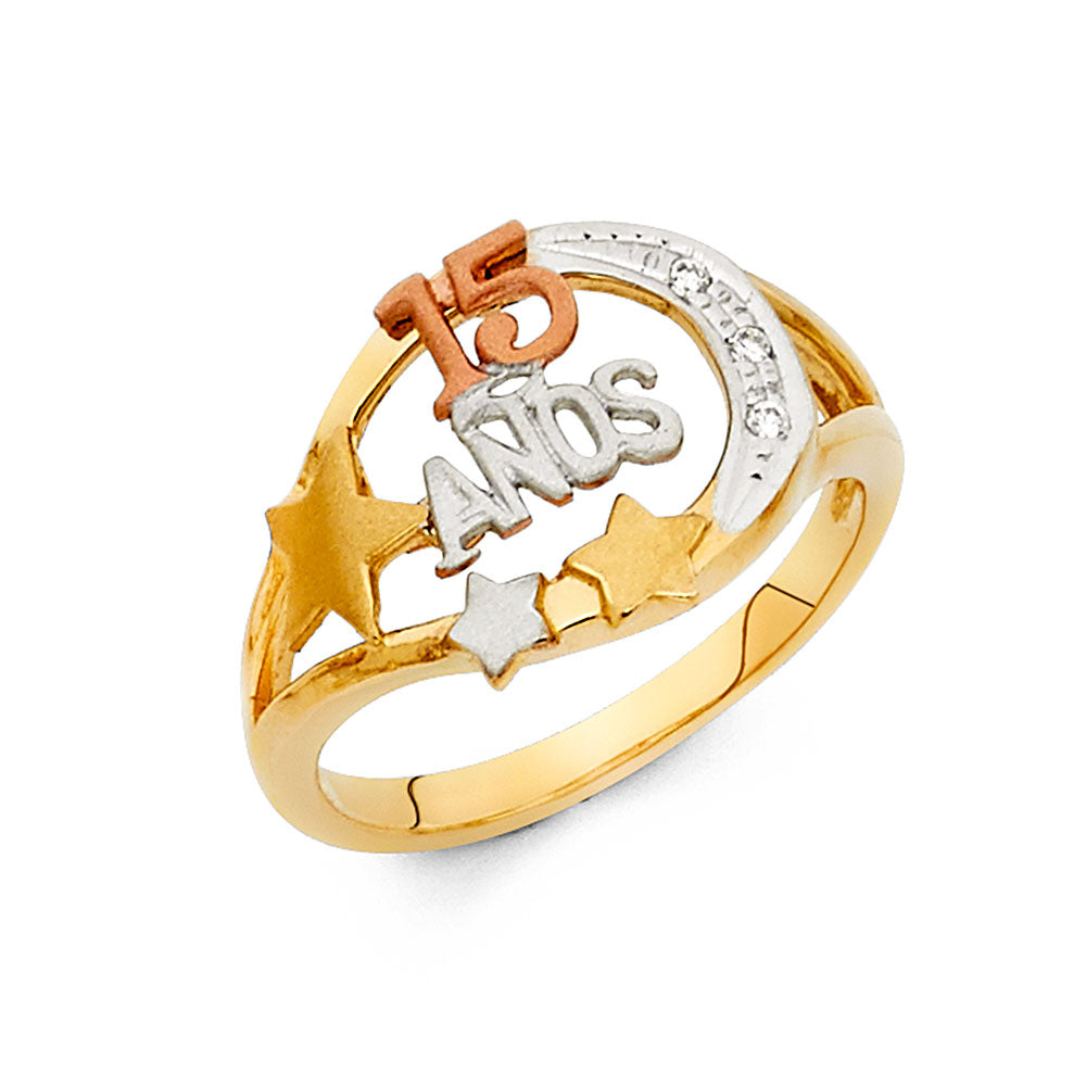 14K Yellow Gold Religious, 15 Años & Crown Ring - RG1865