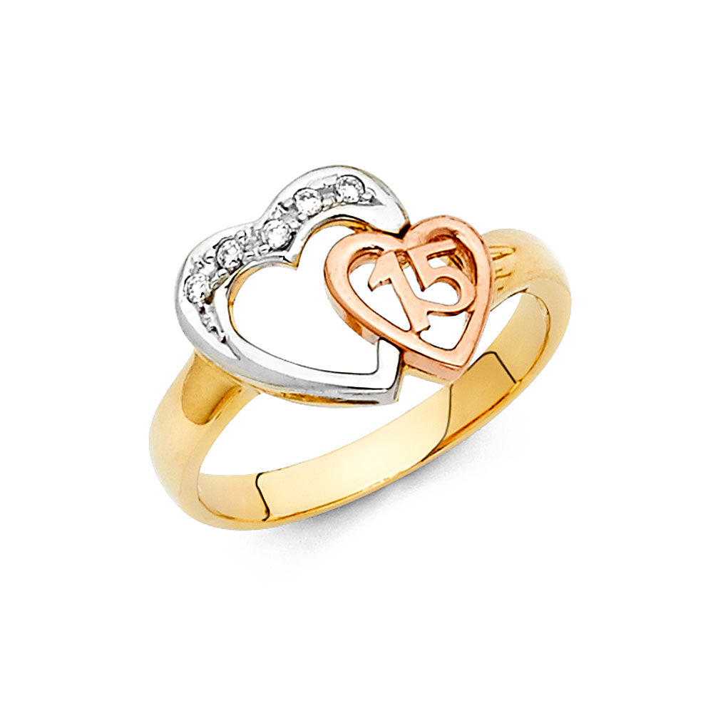 14K Yellow Gold Religious, 15 Años & Crown Ring - RG1874