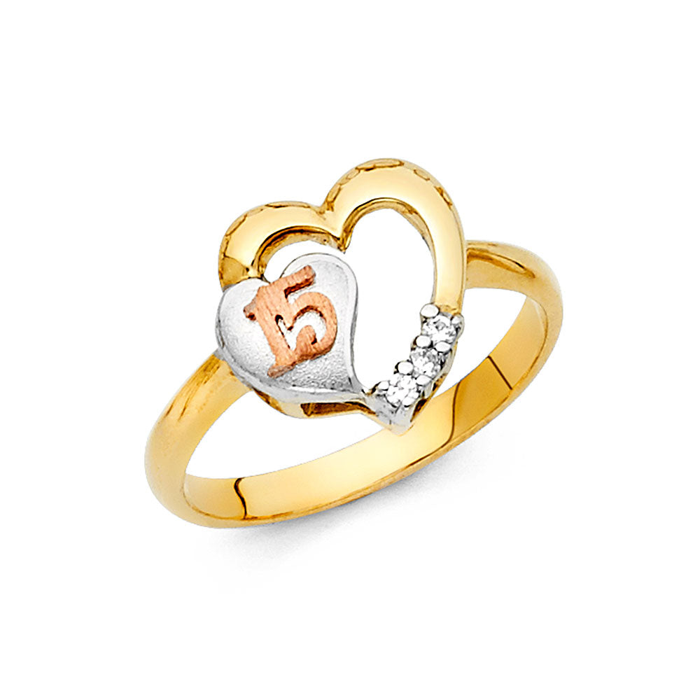 14K Yellow Gold Religious, 15 Años & Crown Ring - RG1877