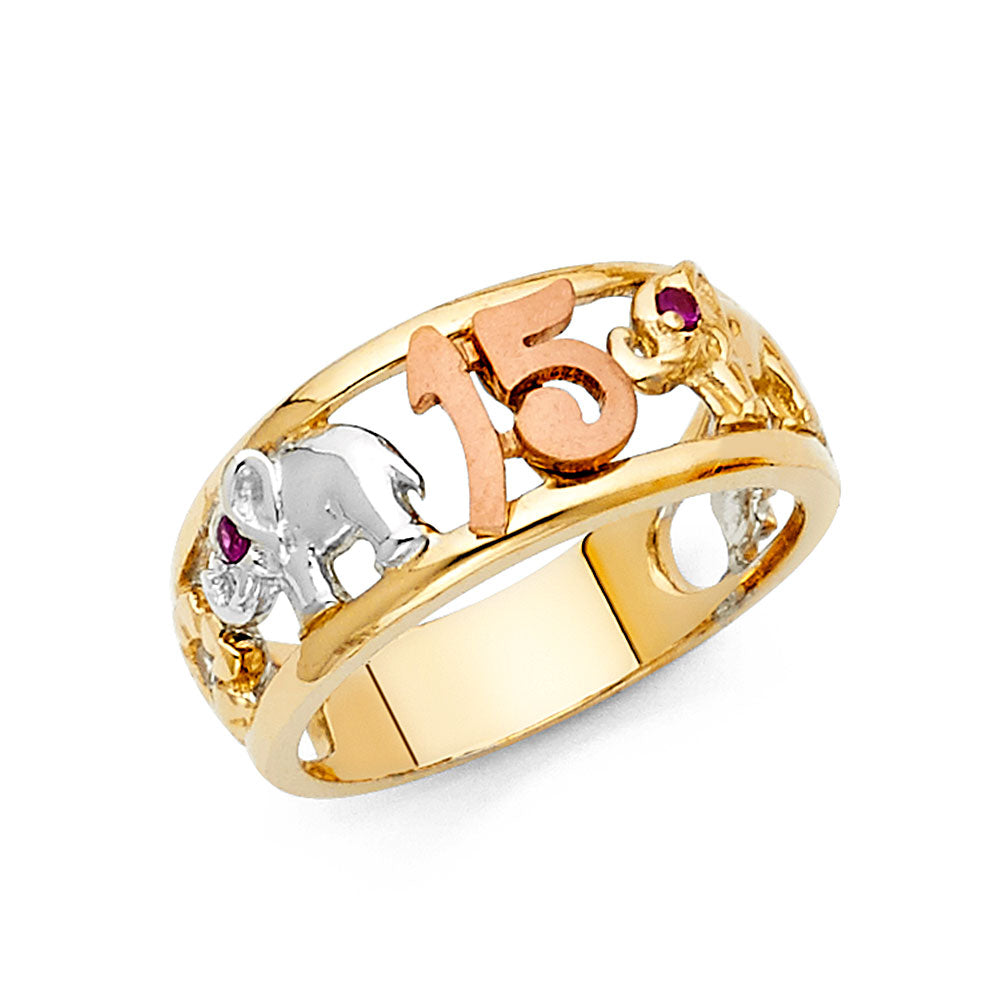 14K Yellow Gold Religious, 15 Años & Crown Ring - RG1879