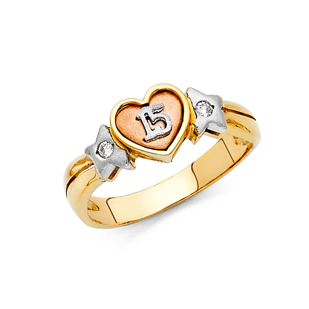 14K Yellow Gold Religious, 15 Años & Crown Ring - RG1880